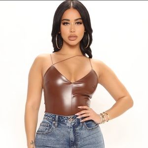 BRAND NEW- Faux Leather Bodysuit w/ Asymmetrical strap